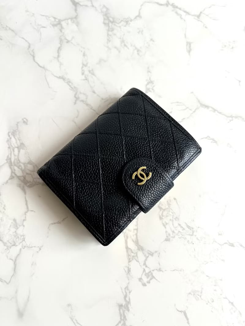 Chanel Black Caviar Leather Medium Wallet/Bifold Wallet/Wallet/Short Wallet