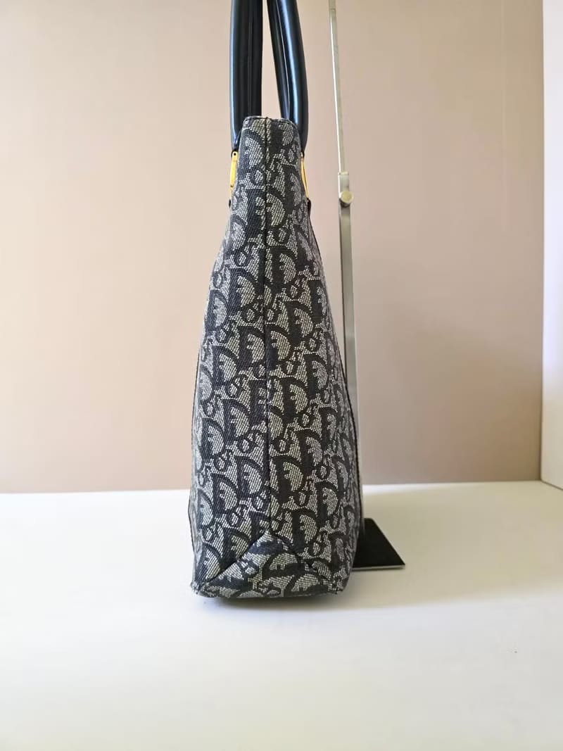 Dior藍灰色老花托特包/單肩包/側背包
