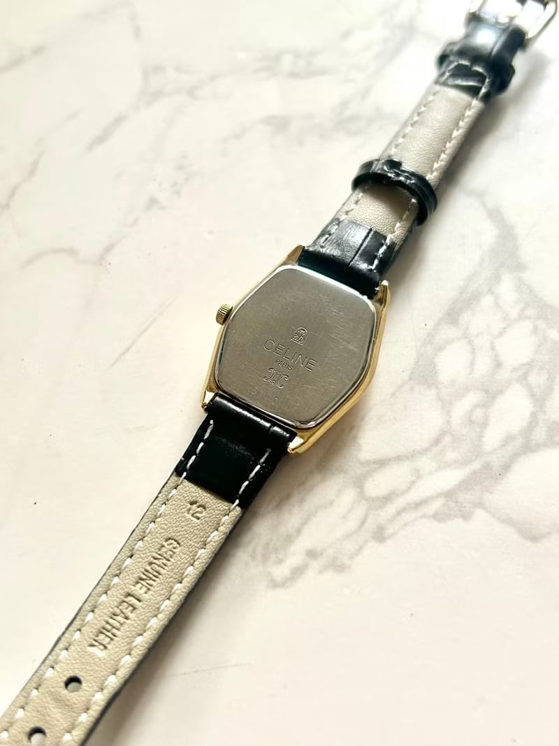 Rare Used Celine Black Gold Hexagon Watch