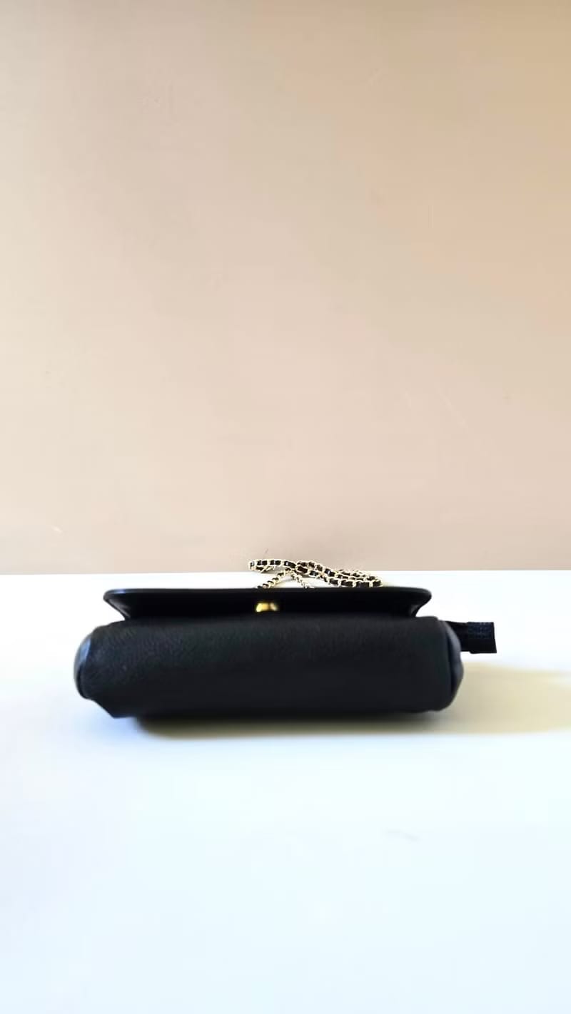 Chanel稀有連鏡子黑金魚子醬包/側背包/斜背包