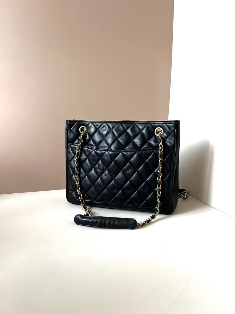 Chanel Black Gold Matelassé Lambskin Leather Tote/Shoulder Bag/Crossbody Bag