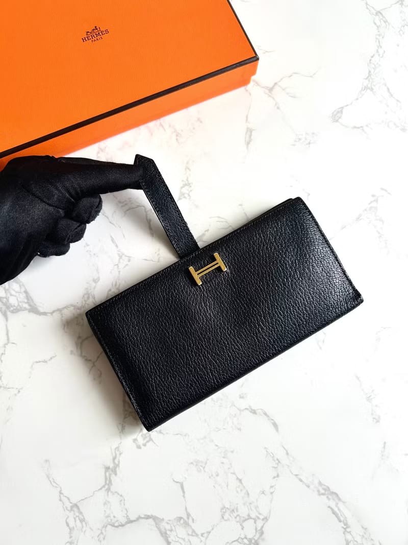 Hermes Black Gold Bearn Long Wallet/Wallet/Purse