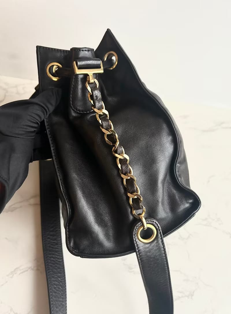 Chanel Black and Gold Chain Bucket Bag/Shoulder Bag/Crossbody Bag