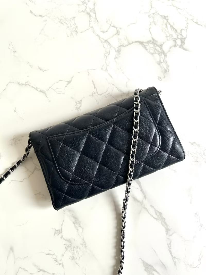 Second-hand Chanel black caviar leather WOC shoulder bag/crossbody bag/long wallet/shoulder bag