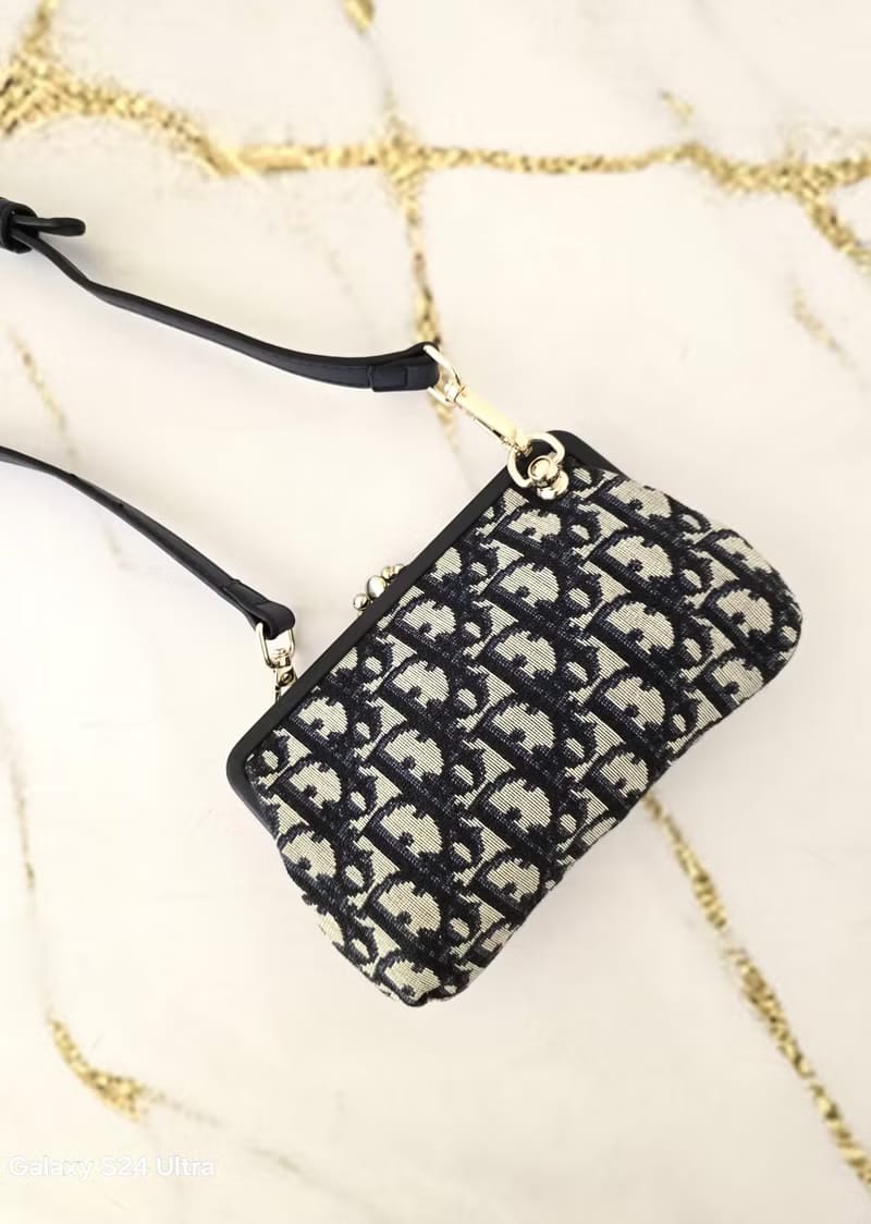 Dior Dark Blue Monogram Kisslock Bag/Shoulder Bag/Crossbody Bag