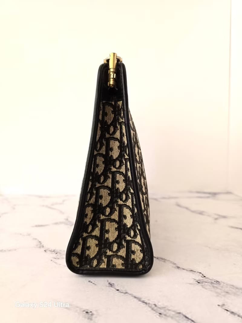 Dior藍黑色老花金鎖包/單肩包/側背包/斜背包