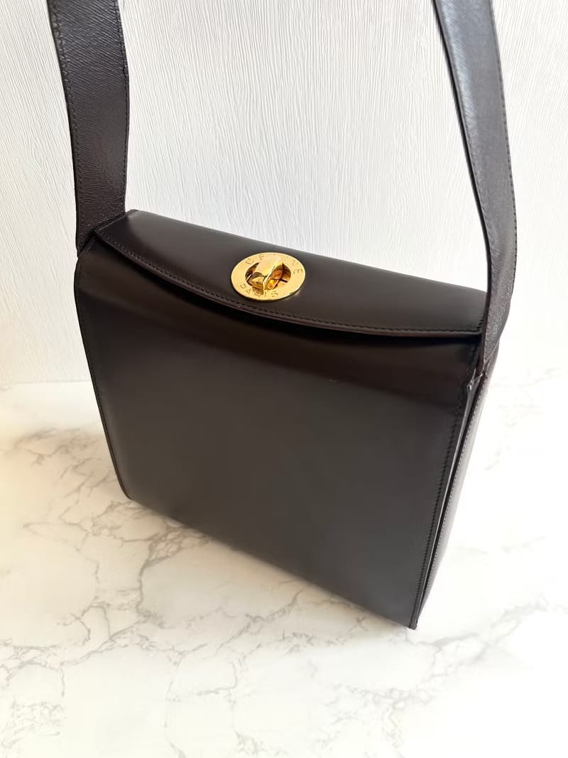 Celine咖啡色旋轉扣盒子包/斜背包/單肩包/側背包