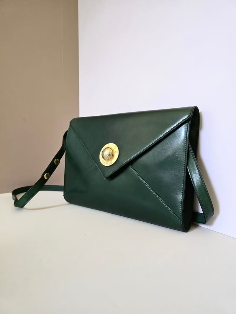 Celine Olive Green Gold Planet Envelope Crossbody Bag / Shoulder Bag / One-Shoulder Bag