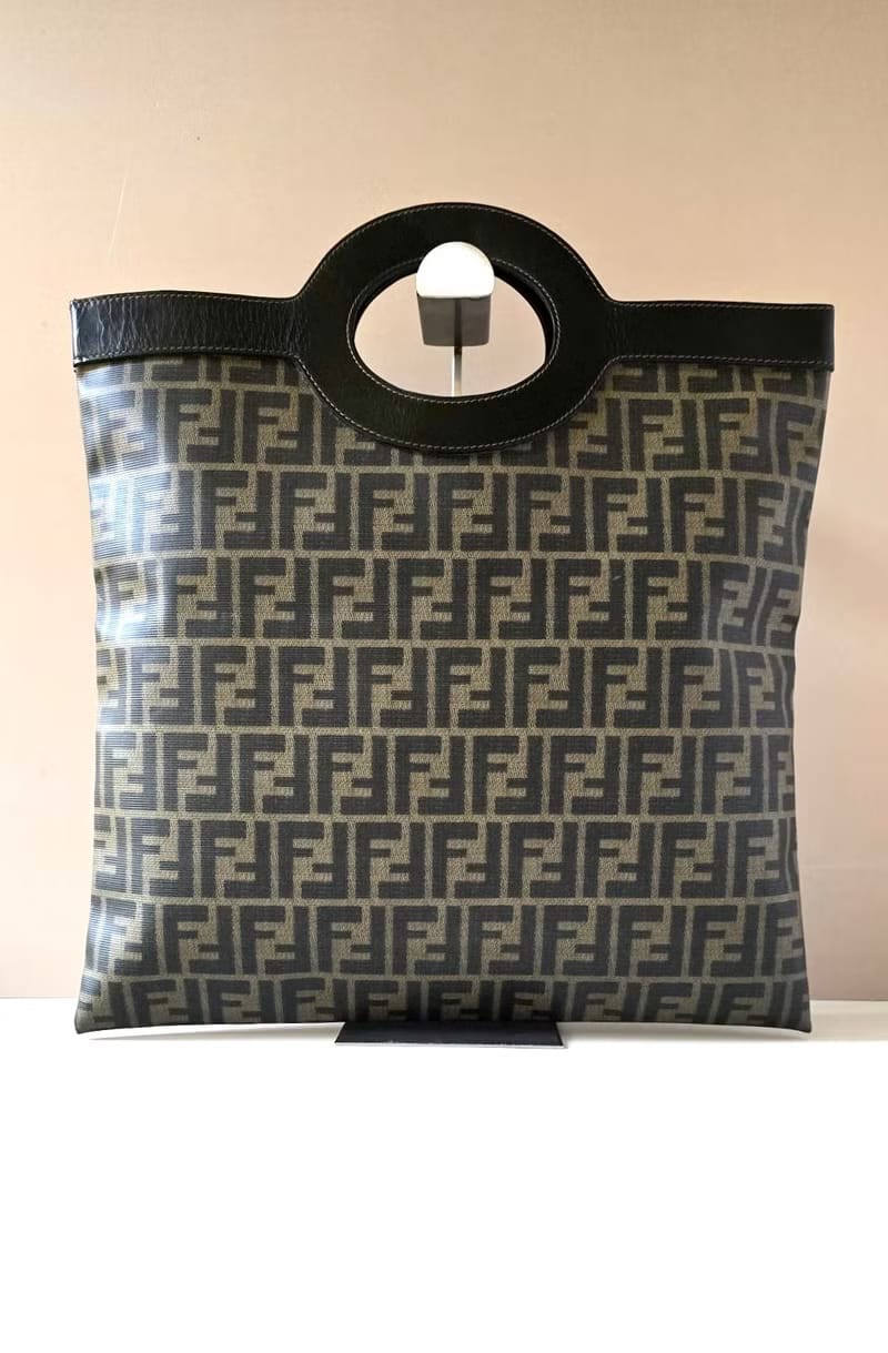 Fendi黑咖啡色老花托特包/手提包