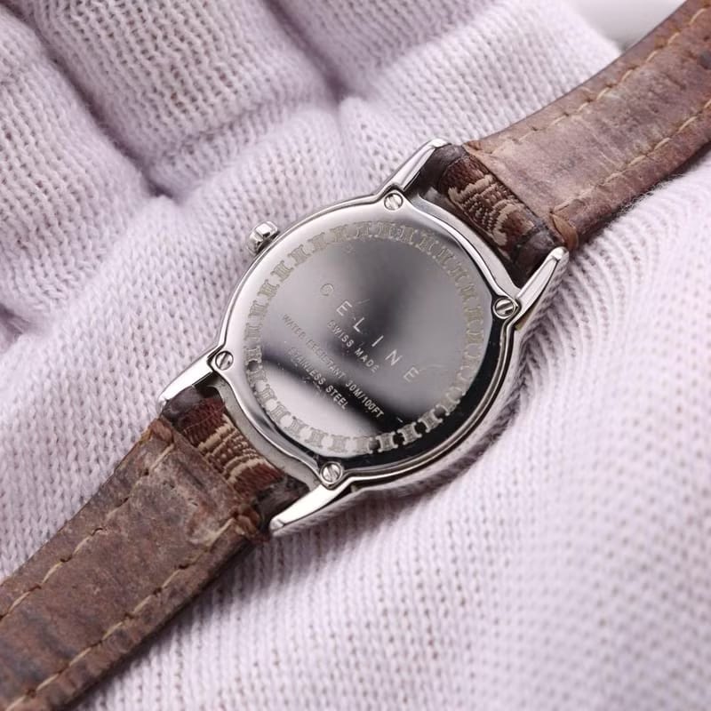 Rare Celine Triomphe Canvas Burgundy Watch / Discontinued Vintage Watch / Pre-owned Women's Wristwatch