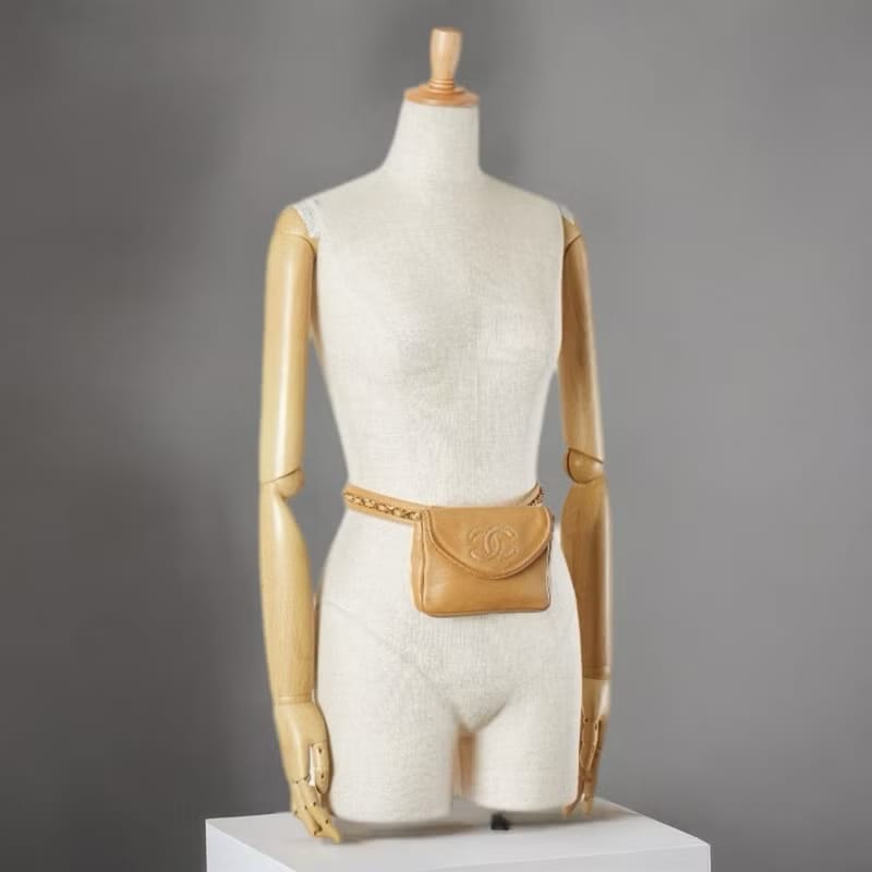 Rare Chanel Camel Leather Chain 2-way/Shoulder Bag/Belt Bag/Crossbody Bag