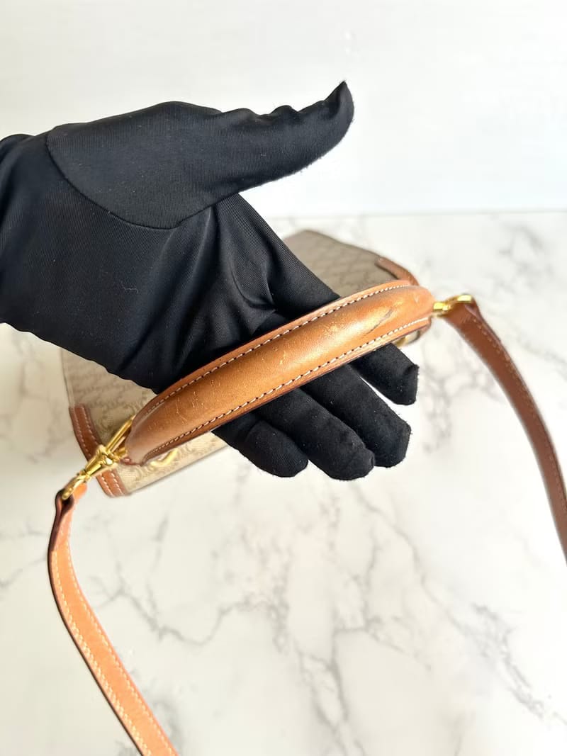 Celine米咖色老花小號凱莉斜背包/單肩包/側背包