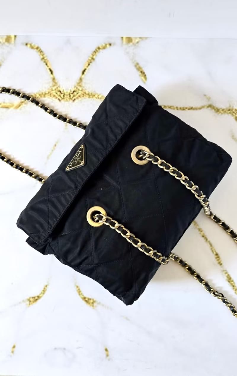 Prada黑色降落傘鏈子側背包/單肩包/斜背包