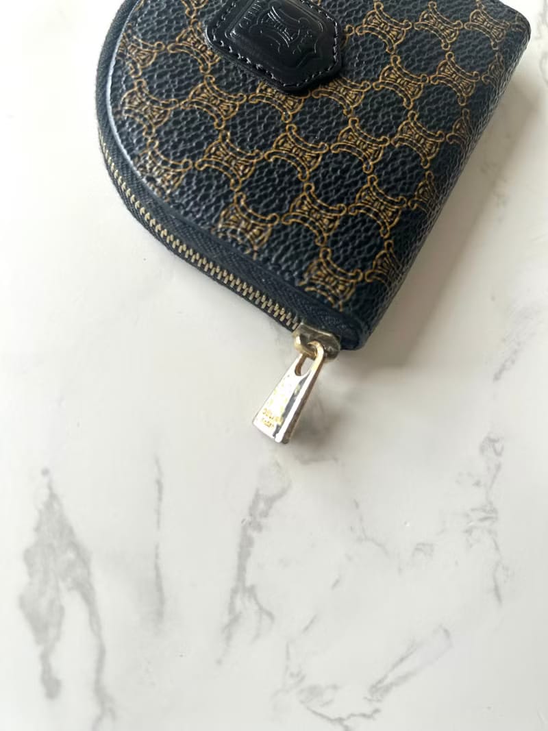 Celine黑色老花半月小錢包/零錢包/收納包