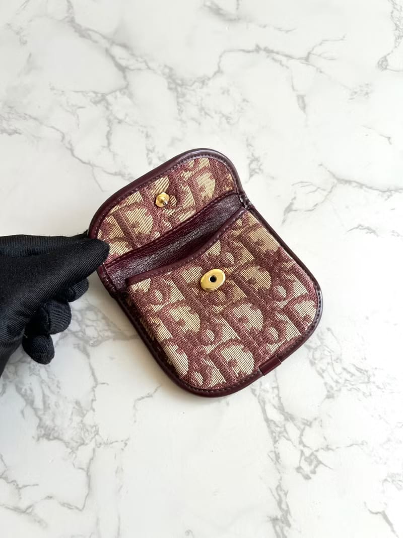 Dior burgundy old flower wallet/coin purse/storage bag/mouth gold bag