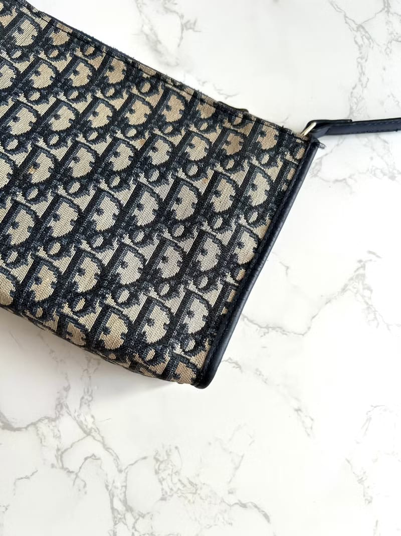 Dior藍黑色老花皮革Two-way Bag/側背包/斜背包