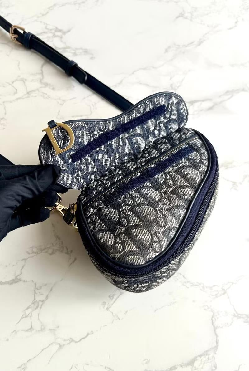 Dior深藍老花馬鞍包/單肩包/側背包/斜背包