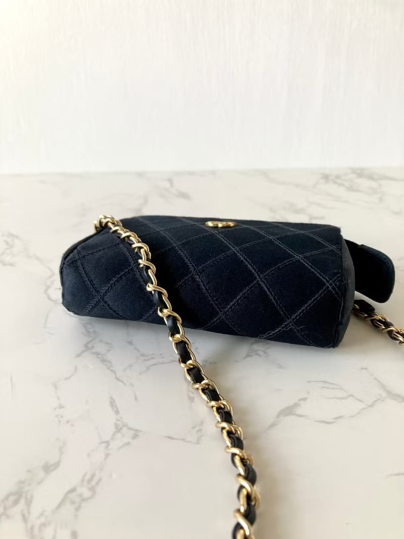 稀有品 Chanel 黑金色水鑽絲絹包/側背包/斜背包