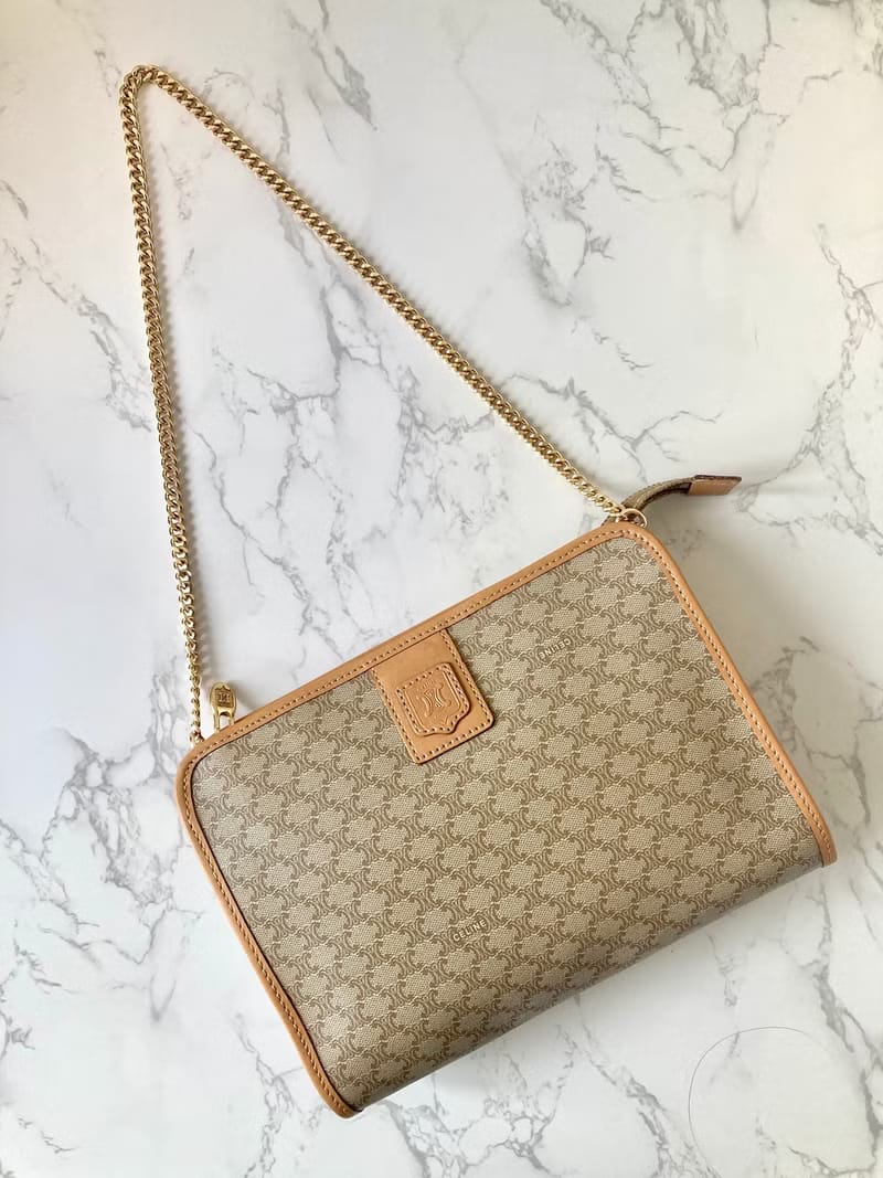 Celine米咖色老花側背包 斜背包 皮革包 單肩包