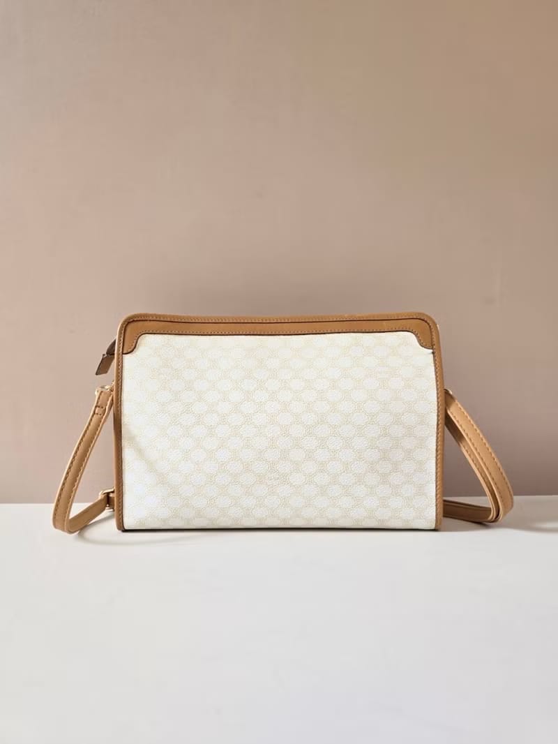 Celine white old flower leather side backpack/oblique backpack/shoulder bag