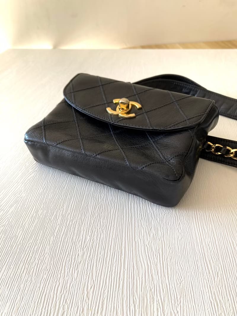 Chanel黑金色腰帶包/單肩包/側背包