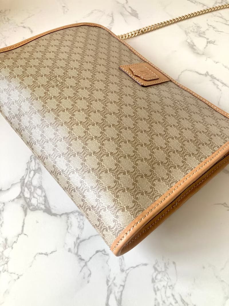 Celine米咖色老花側背包 斜背包 皮革包 單肩包