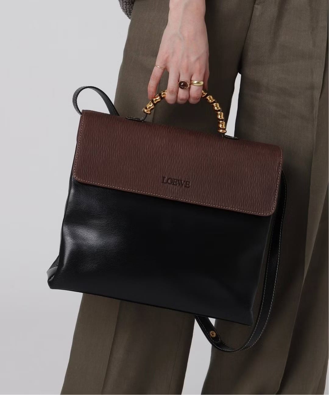 Loewe拼色蛇骨凱莉包/側背包/斜背包/單肩包