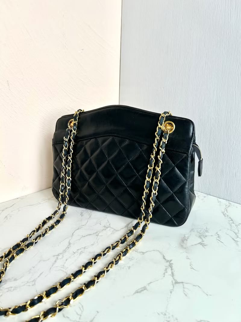 Rare Chanel Black Matelassé Streamlined Chain Bag/Shoulder Bag