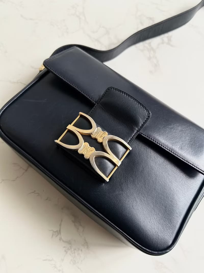 Celine Black Gold Double Triomphe Box/Shoulder Bag/Crossbody Bag
