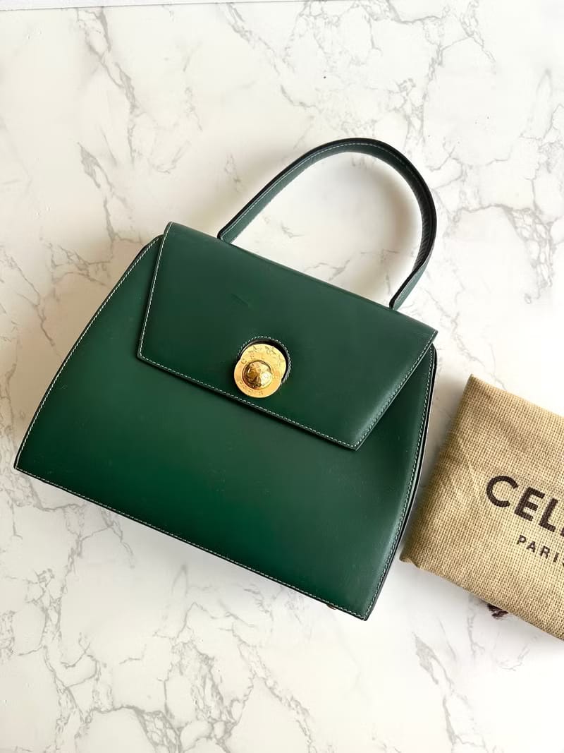 Celine旋轉星球綠色凱莉包/手提包/古董包