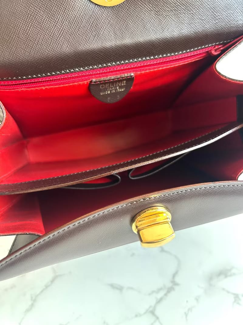 Celine咖啡色旋轉扣盒子包/斜背包/單肩包/側背包