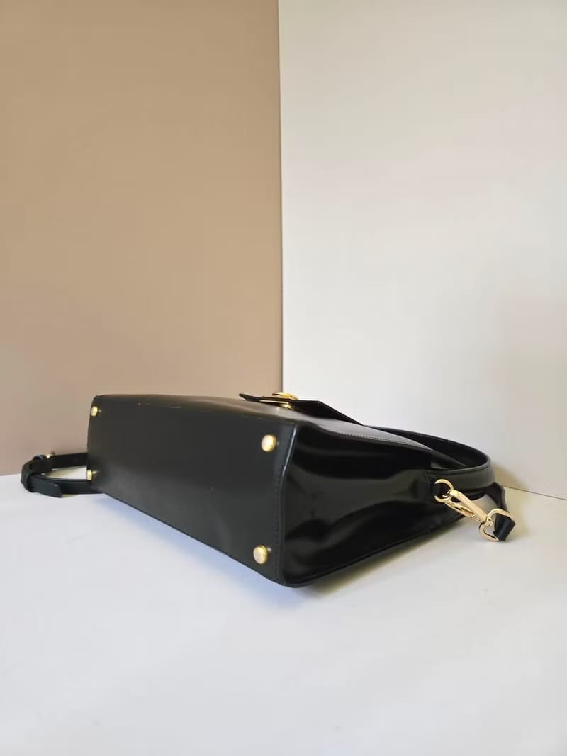【LA LUNE】Rare second-hand Celine black flap Kelly leather messenger bag/side bag/handbag