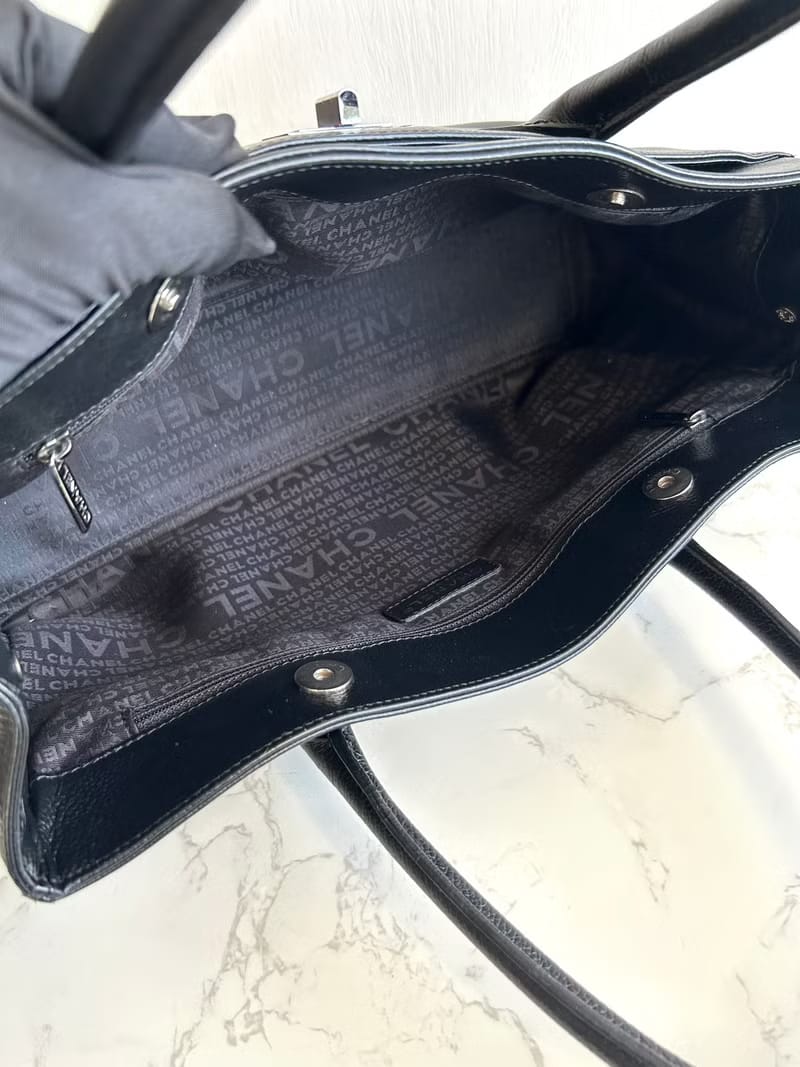 Chanel黑銀Executive Tote復刻托特包/單肩包/側背包