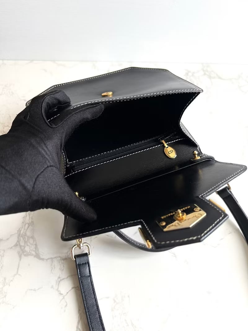 Dior Black Topstitched Flap Geometric Two-way Kelly Bag/Shoulder Bag/Crossbody Bag