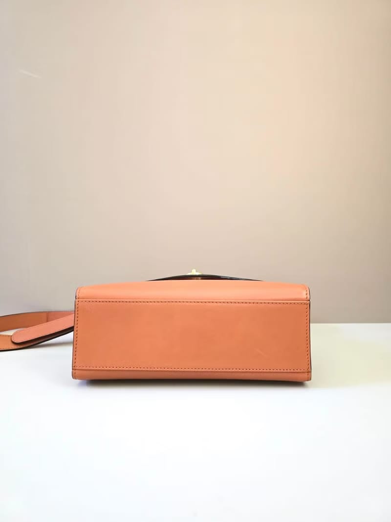 Rare Used Celine Caramel Brown Press Sphere Tofu Bag / Shoulder Bag / Crossbody Bag