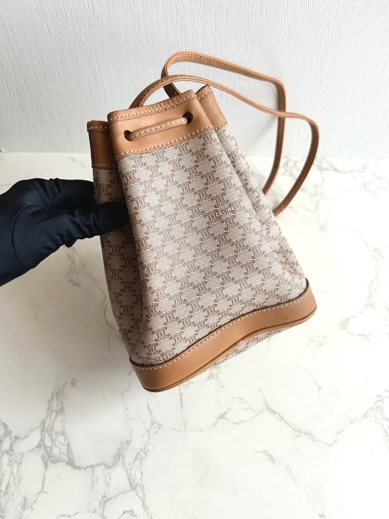 Celine Beige Macadam Vintage Mini Bucket Bag/Crossbody Bag