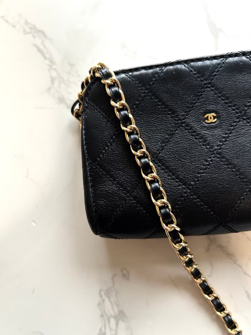 Chanel Black and Gold Lambskin Crossbody Bag / Shoulder Bag