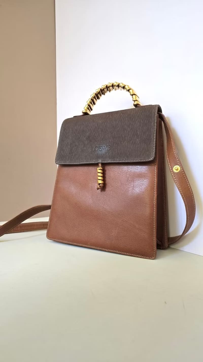 Loewe Velazquez Gold Serpent Bone Patchwork Vertical Two-Way Kelly/Shoulder Bag/Crossbody Bag