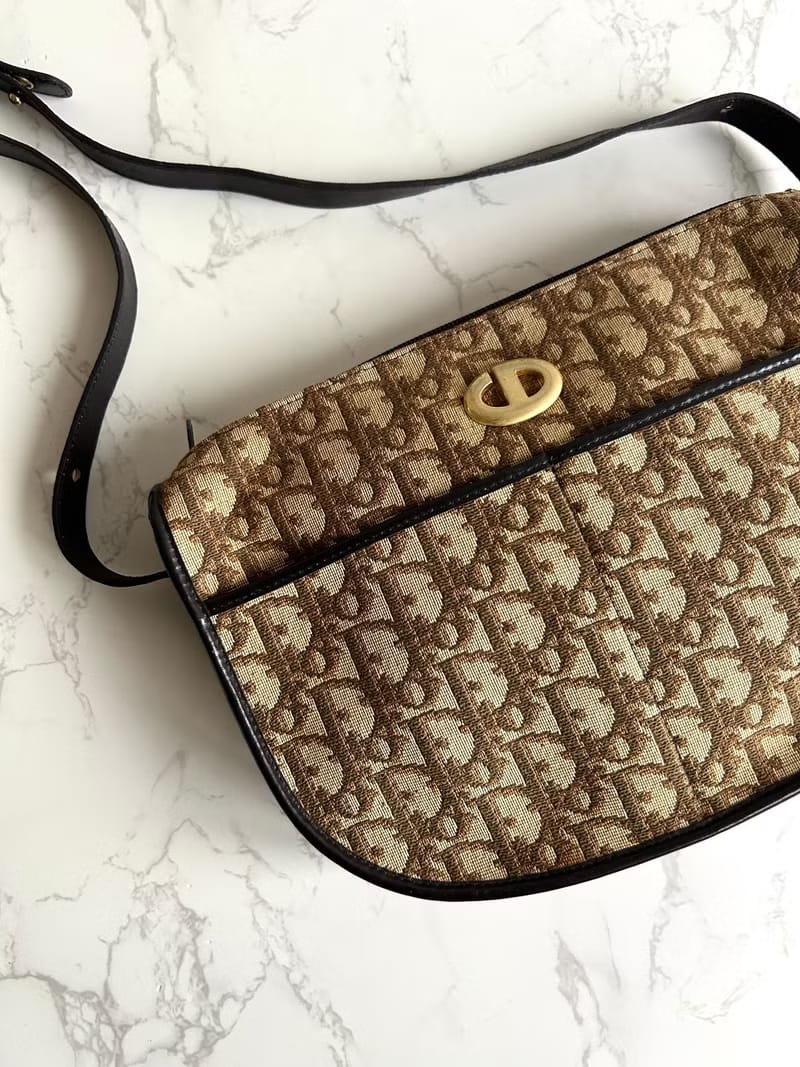 Dior 酒紅老花半月包/斜背包/單肩包/側背包