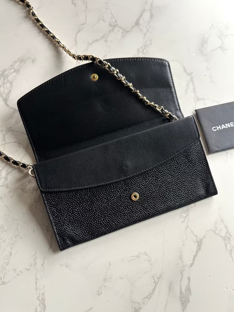 Chanel黑金色魚子醬WOC/單肩包/側背包/斜背包/長夾