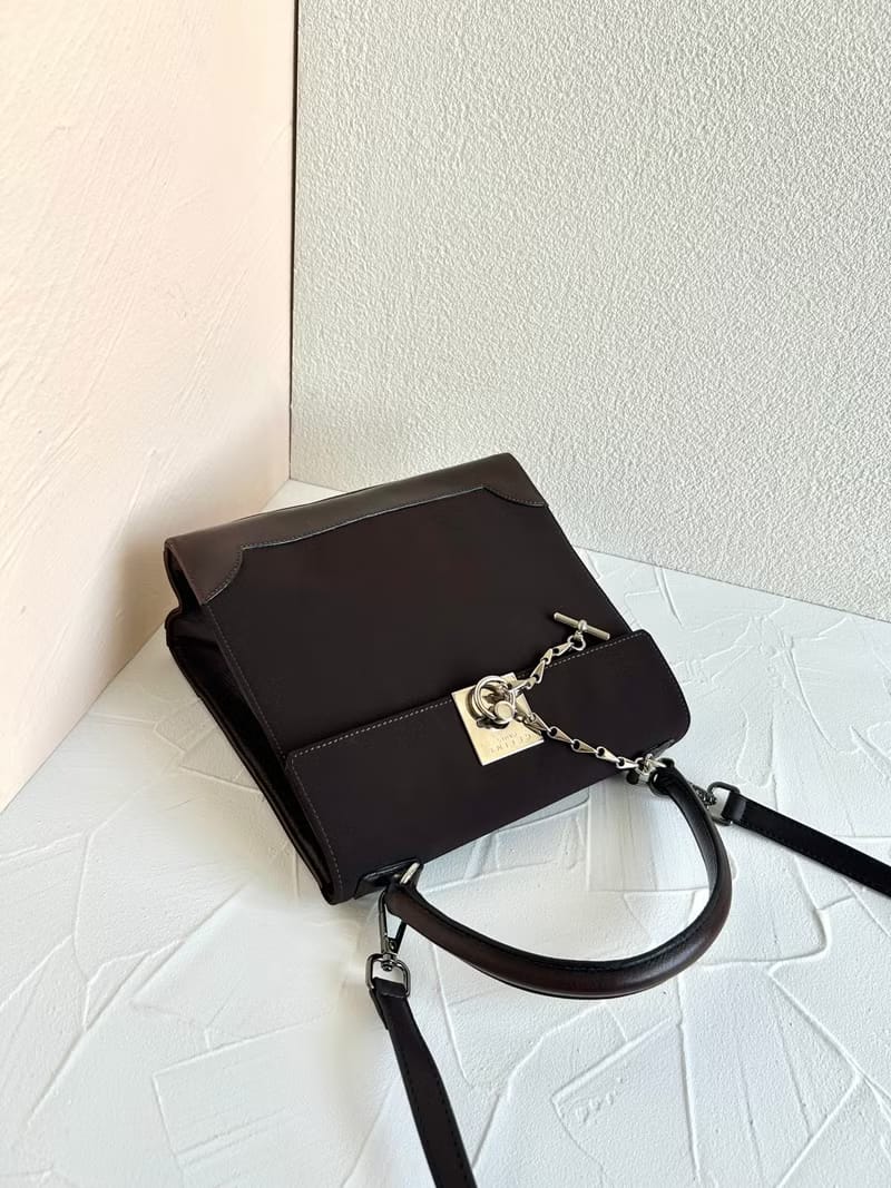 Rare Celine Canvas and Leather Two-Way Kelly/Crossbody Bag/Shoulder Bag/Handbag with Silver Snake Chain