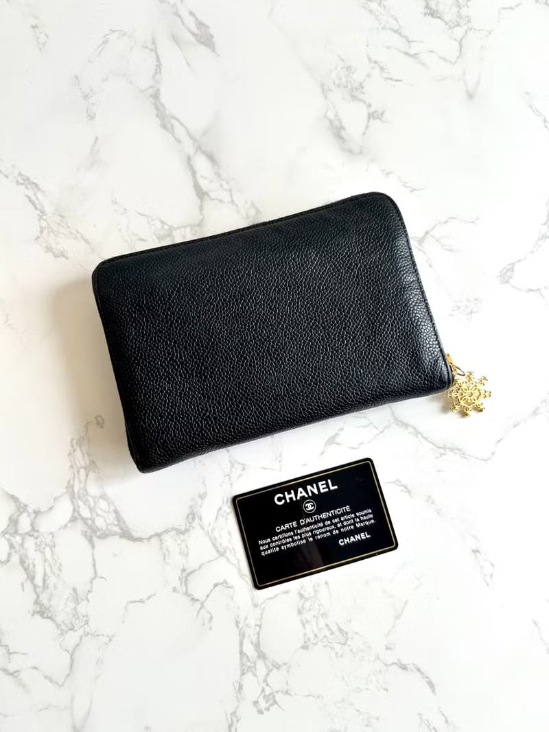 Chanel Black Caviar Long Wallet/Wallet/Phone Bag