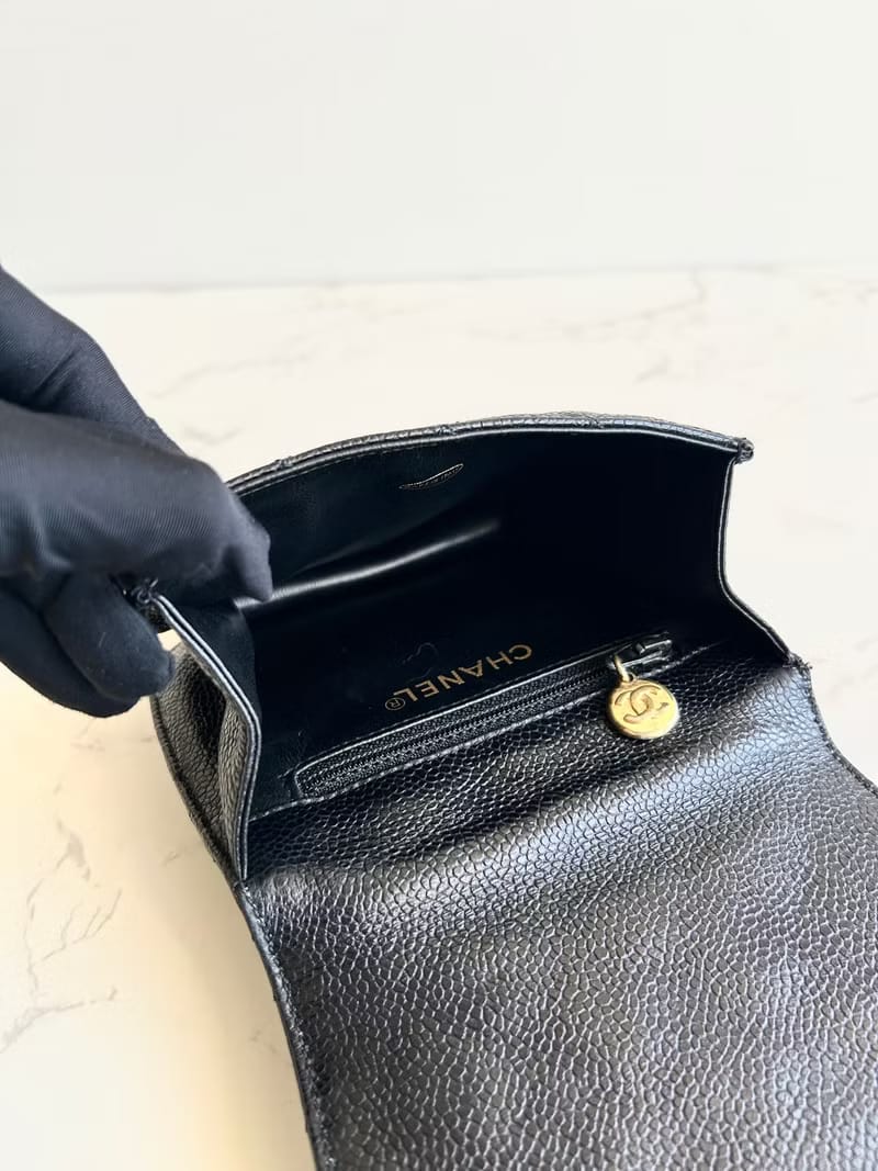 Chanel Black Caviar Leather Swivel CC Lock Saddle Bag/Crossbody Bag/Shoulder Bag/Side Bag