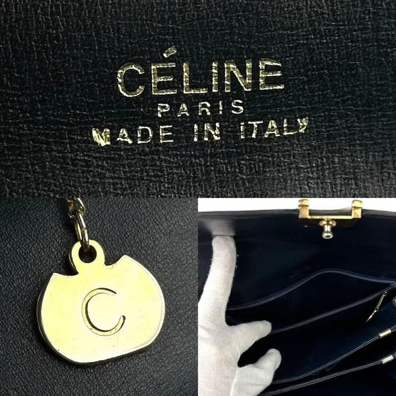 Celine Black and Gold Horse Carriage Buckle Bag / Shoulder Bag / Crossbody Bag