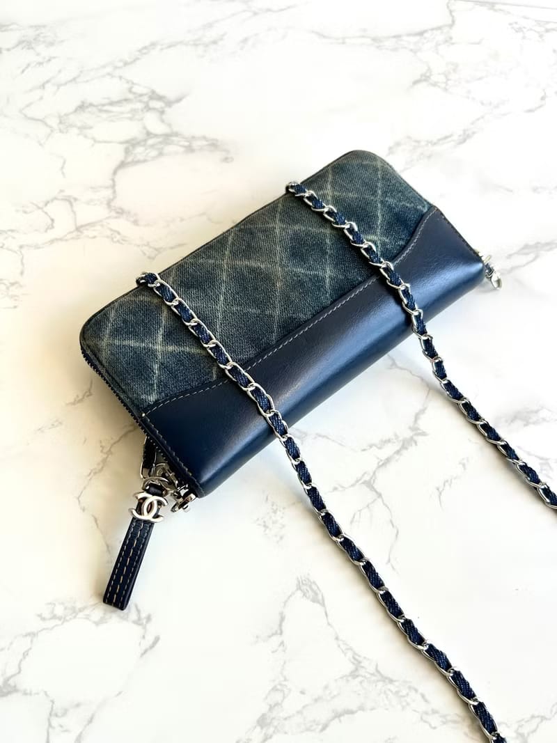 Chanel牛仔拼皮革WOC包/側背包/斜背包