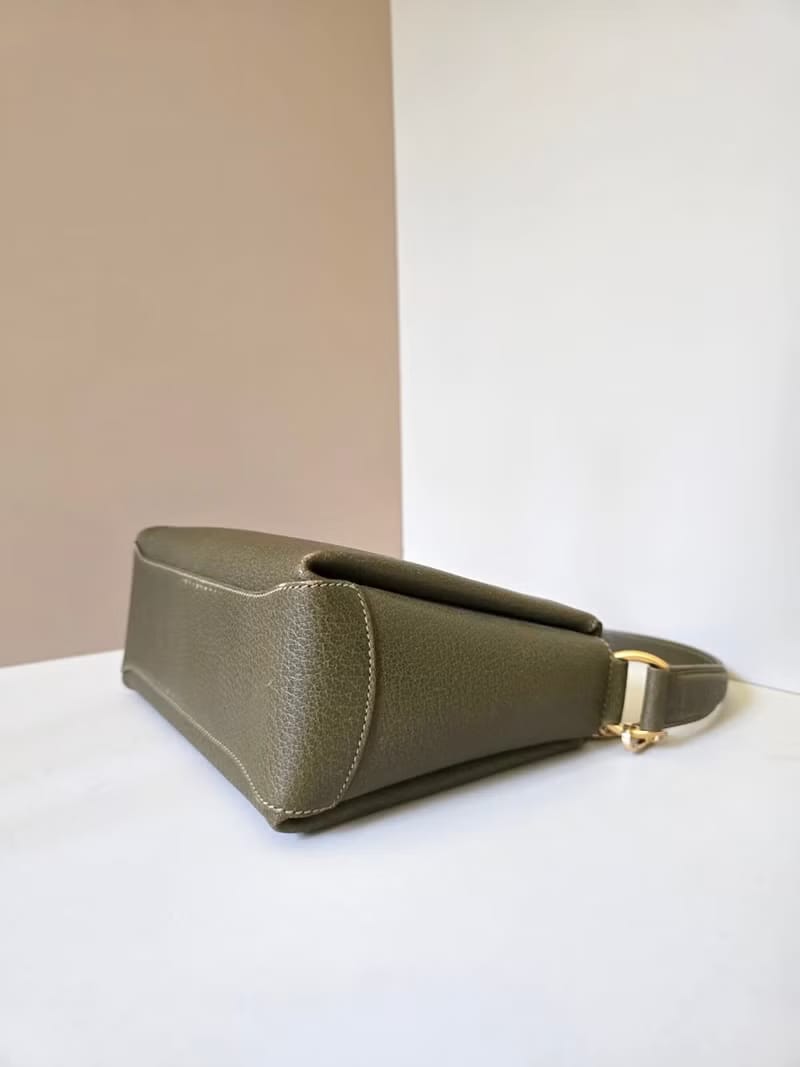 稀有中古二手GUCCI橄欖綠竹節皮革小盒子側背包/斜背包