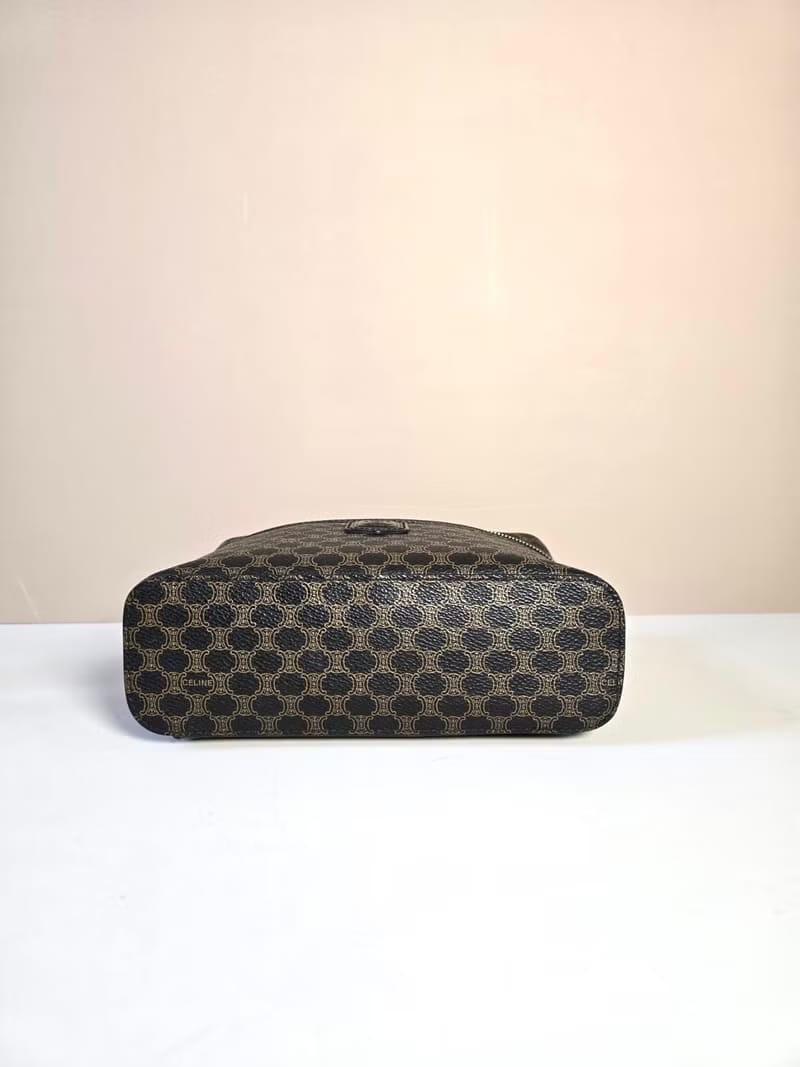 稀有款中古二手Celine黑色老花皮革化妝盒子包/側背包/斜揹包