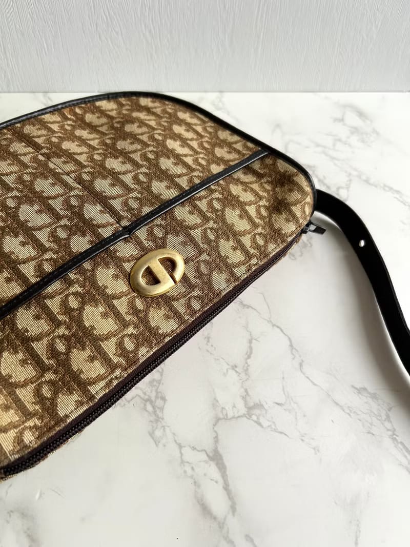 Dior 酒紅老花半月包/斜背包/單肩包/側背包