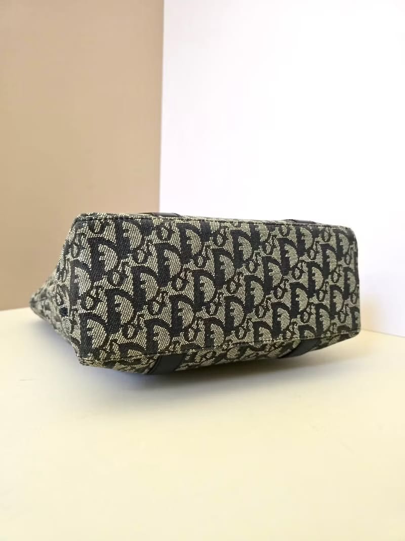 Dior藍灰色老花托特包/單肩包/側背包
