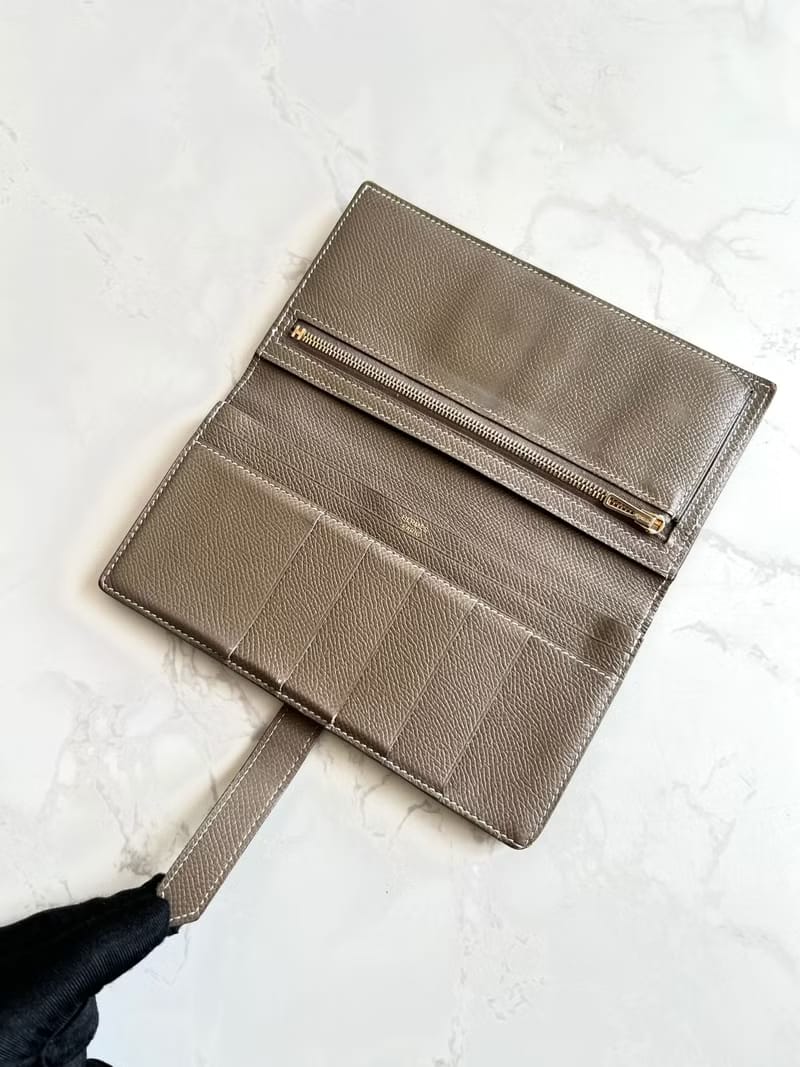 Hermes 啡金色皮革Bearn長夾/皮夾